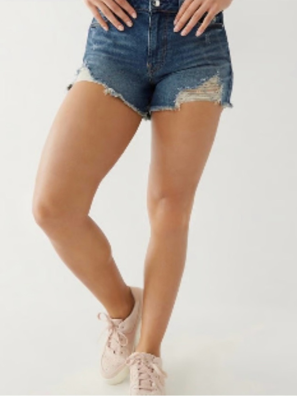 True Religion Distressed Blue Denim Cutoff Shorts